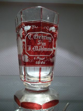 Überfangglas Rubin,  1866,  Jubiläumsglas,  Kristall,  8 - Fach Facettiert, Bild