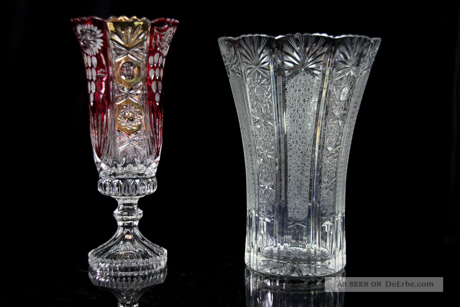 2 Prunkvolle Bleikristall Vasen U.  A.  Anna Hütte Kristallvasen Tischvasen Kristall Bild