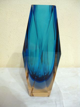 Murano Block Vase,  Blaue Facettenvase 3 - Fach,  20,  8 Cm Groß Bild