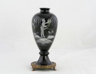 Glas Vase Schneemalerei/ Emaille Malerei,  Tiefviolett Fast Schwarz,  Um 1900 Bild