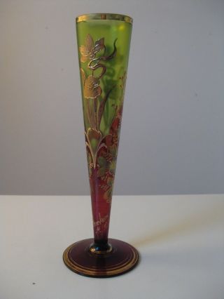 Jugendstil Andenken Glas Vase Kelch Floral Emailmalerei Emaille Buckow Um 1900 Bild