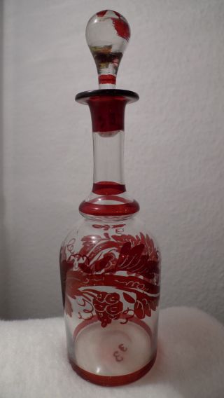 Biedermeier Karaffe Rot Böhmen Mundgeblasen Abriß 1800 - 1850 23 Cm Bild