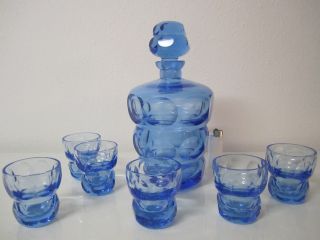Art Deco Kristall Karaffe,  6 Gläser,  Böhmen Wunderschön,  Blau Bild