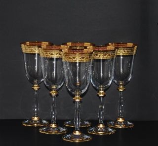 6 WeißweinglÄser,  185 Ml. ,  Bohemia Kristallglas,  Handbemalt In Gold,  & Ovp Bild