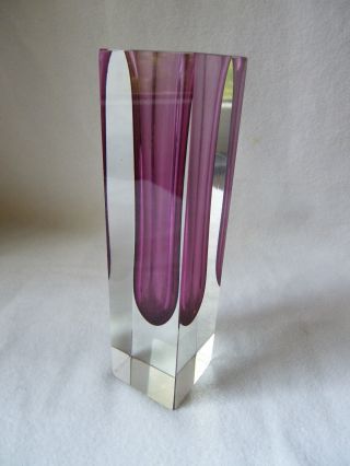 Große Murano Glasvase Blockvase Lila Vase Design 21cm Hoch Überfang Edel Bild