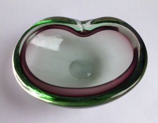 Murano Schale - Aubergine/grün/klar - 60iger - Oval M.  Einbuchtung - Top Bild
