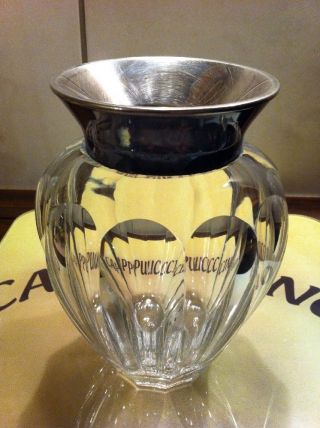 Art Deko Geschliffene Bleikristall Vase Silber Montierung 925 Sterling Top Bild