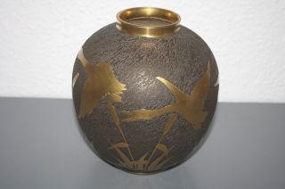 Vlg Vase Tischvase Glas Goldoverlay Gänse Kraniche ? Art Deco Lausitzer Nachlaß Bild