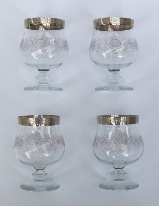4,  Cognac,  Schwenker,  Kristall Glas,  Feine Gravur,  50er Jahre Bild