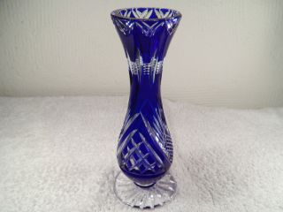 Vase Auf Fuss Lausitzer Kristall? Blau Schmal Handgeschliffen 16,  2 Cm / 267 Gr Bild