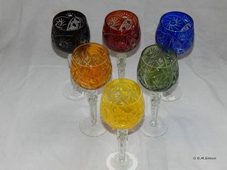 6 Alte Römer Gläser Glas Weinglas Bunt Geschliffen Kristall Überfangglas Top Bild
