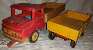Antik Altes Holz Wagen Holzwagen 46cm X 19cm X 17,  5cm,  Metall Anhänger Bild