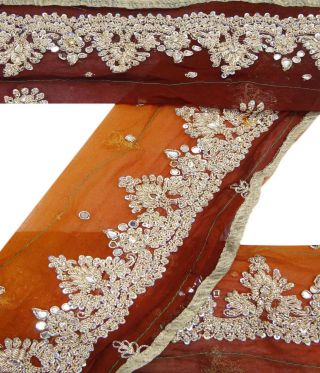Vintage India Sari Border Deco Trim Hand Beaded Orange Ribbon 1yd Lace Art Craft Bild