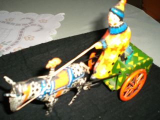 Antikes Blechspielzeug,  Clown Auf Kutsche,  Mit Zirkus Pferd Bild