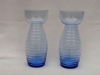 2  Alte Hyazinthen - Vasen Hellblaues Glas - In Form Geblasen H 18 1960?/uka60 Bild