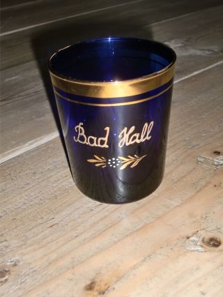 Glas Alt Antik Um 1900 Bad Hall Goldrand Emaille Blau Jugendstil Trinkbecher Bild
