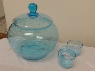 Schöne Moderne Glasbowle,  Bowle Mundgeblasen Mit 10 Gläsern Bild