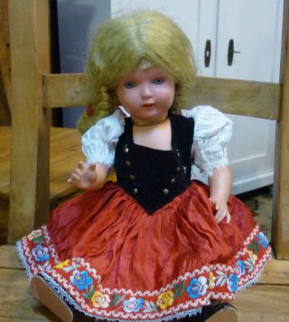 Alte Schildkröt Puppe 40cm Mit Haaren Und Glasaugen Bild