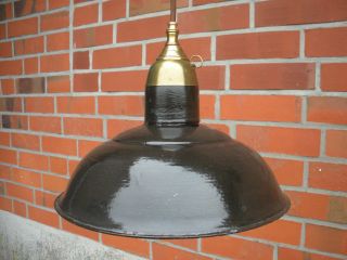 Alte Bauhaus Art Deco Lampe Deckenlampe Emaille Messing Fassung Loft Industrie Bild