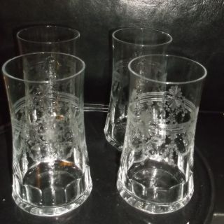4 Alte Kristall Gläser M.  Schliff Girlandenbordüre H.  13cm,  300 Ml Bild
