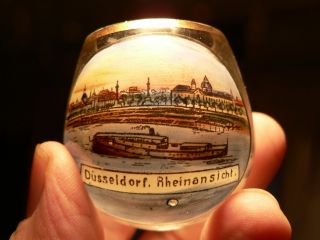 DÜsseldorf Rheinansicht Tummler,  Stehauf - Glas,  Souvenir Um 1900 Emaille Bemalt Bild