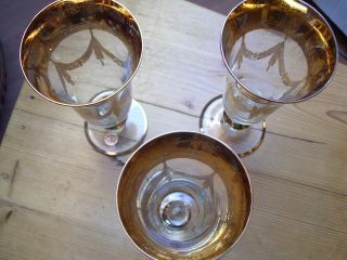 3 Murano Kristall Gläser Sektkelche Mit Golddekor Bild