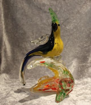 Murano Glas - Vogel Papagei Auf Einem Ast - Bunt - Bild