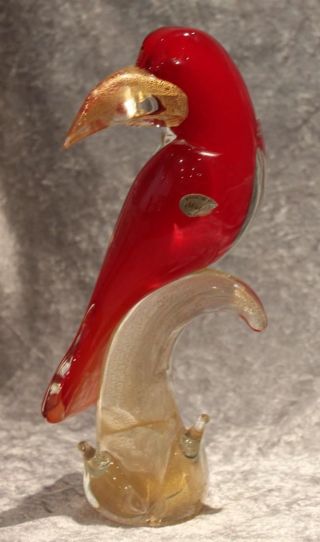 Murano Glas - Formia - Vogel Papagei - Rot Mit Goldeinlage - Bild