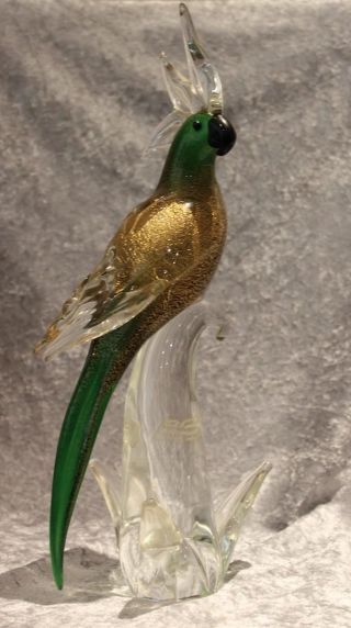 Murano Glas - Formia Vetri Di Murano - Vogel Papagei - Grün Mit Goldeinlage - Bild