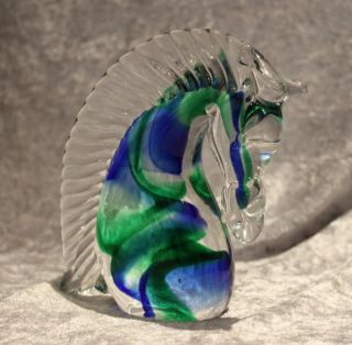 Murano Glas - Pferd Hengst Pferdekopf - Blau Grün - Bild