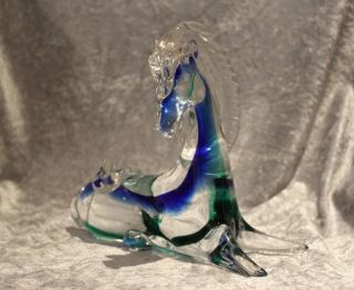 Murano Glas - Pferd Hengst Liegend - Blau Grün - Bild