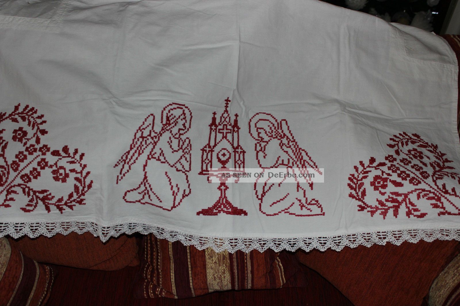 , Weihnach Idee,  Antik Wandbehange Rot Stickerei Tischwäsche Bild