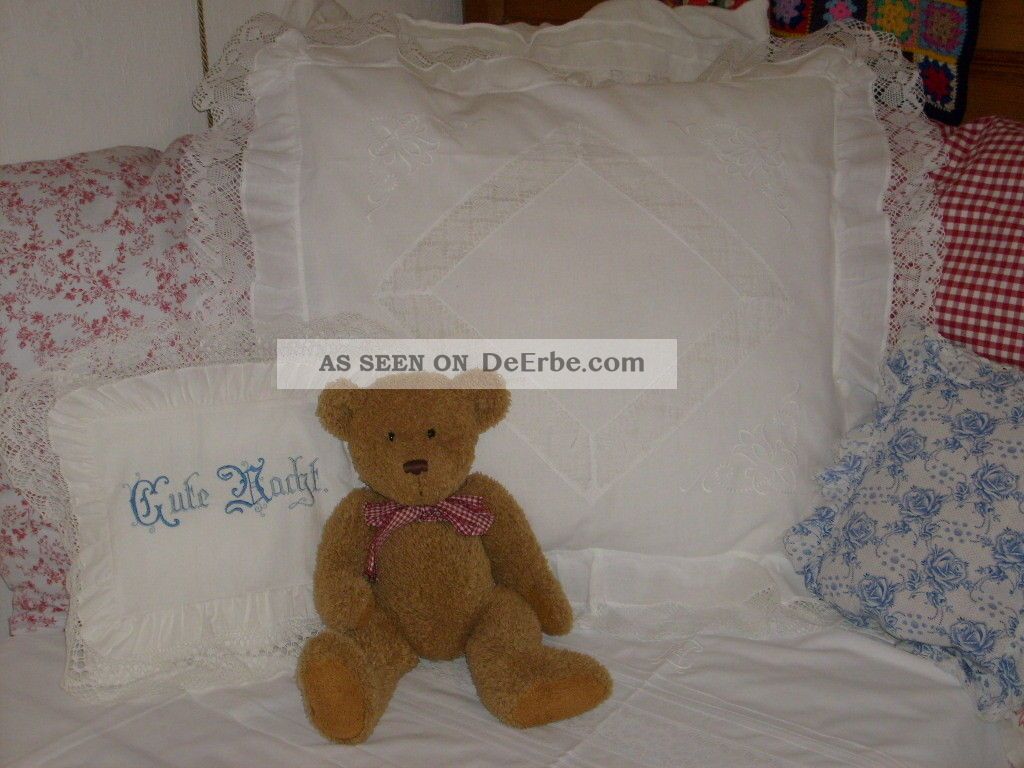 Wunderschönes,  Altes Paradekissen Mit Sehr Breiter Spitze,  Shabby Weißwäsche Bild