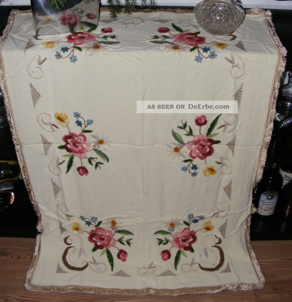Reichhaltig Bestickte Tischdecke TischwÄsche Dekoration Blumen Handarbeit Shabby Tischdecken Bild