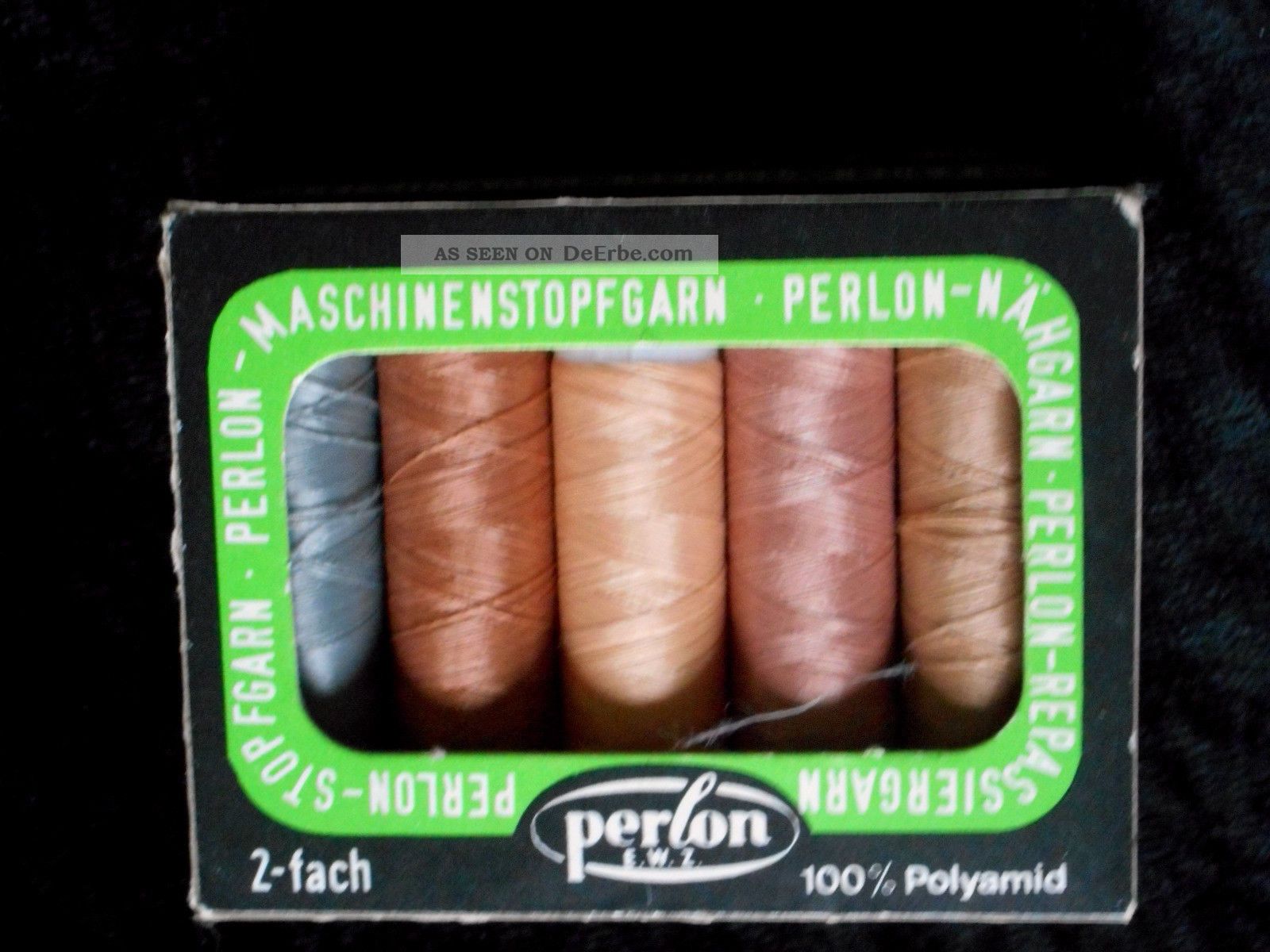 Sehr Alte Schachtel Perlon - Stopfgarn Maschinenstopfgarn F.  Strumpfhosen 5 Farben Nähutensilien Bild