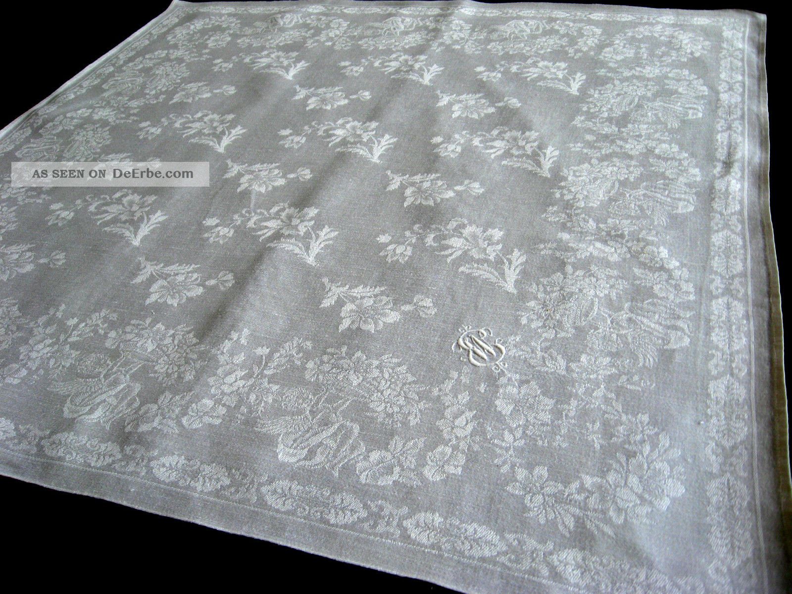 Leinen Jugendstil Serviette Floral Mit Kleinen Engelchen Tischwäsche Bild