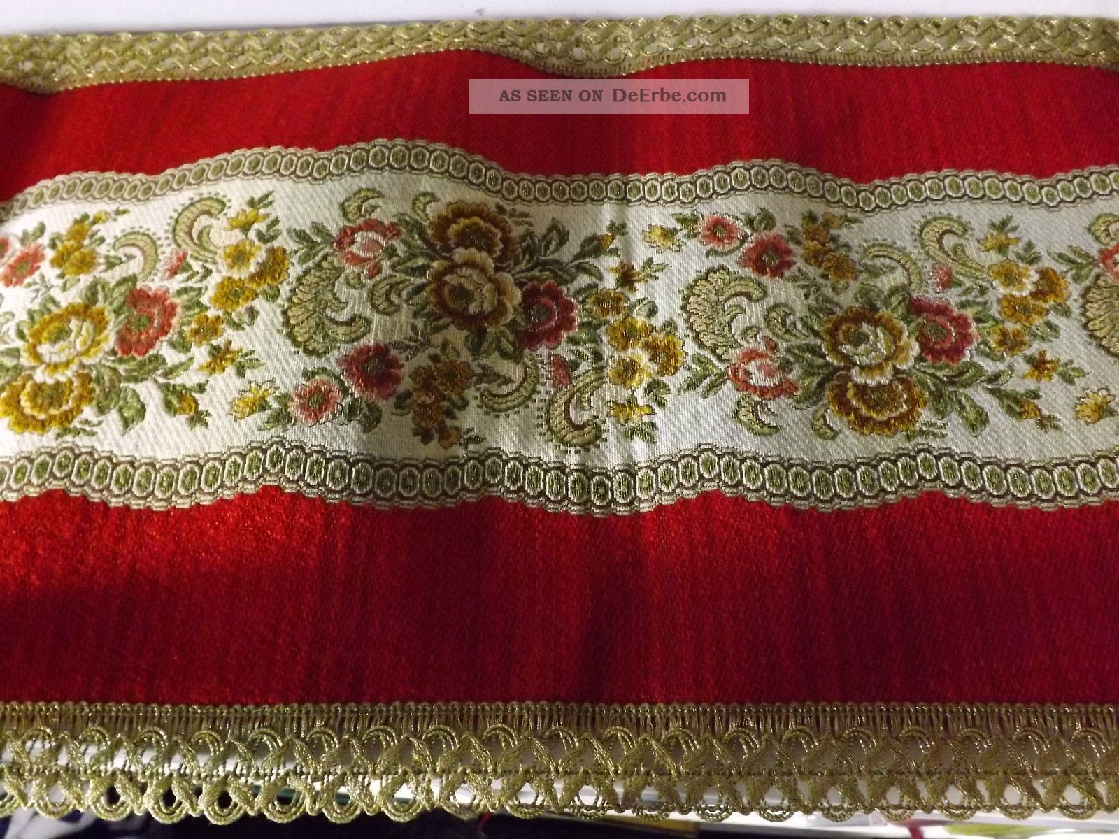 Alter überlanger Tischläufer Gobelin Brokat Unterseite Dunkelgrün Bx L 34 X184 Tischwäsche Bild