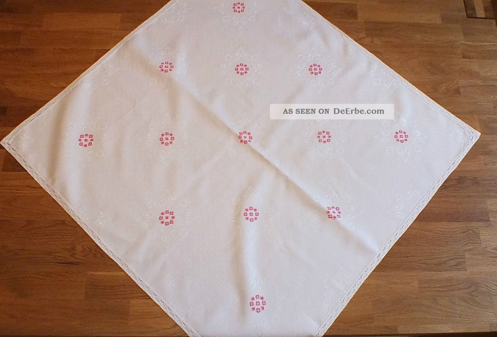Handarbeit Tischdecke Bestickt Mit Spitze,  Mitteldecke 82 X 80 Cm Damast Decke Tischdecken Bild