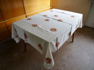 Omas Bestickt Tischdecke Blumen Leinen Halbleinen Baumwolle Geschenk Handarbeit Bild