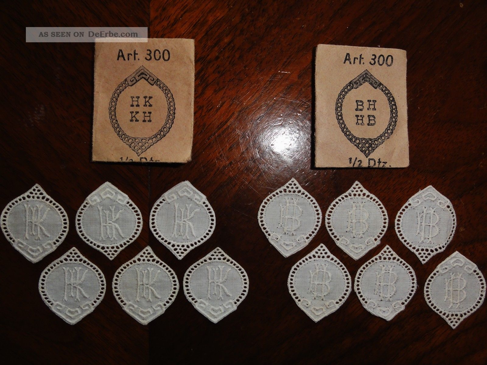 Alte Aufnäher Um 1920,  Buchstaben - 6 X Bh (hb),  6 X Hk (kh) Unbenutzt Textilien & Weißwäsche Bild