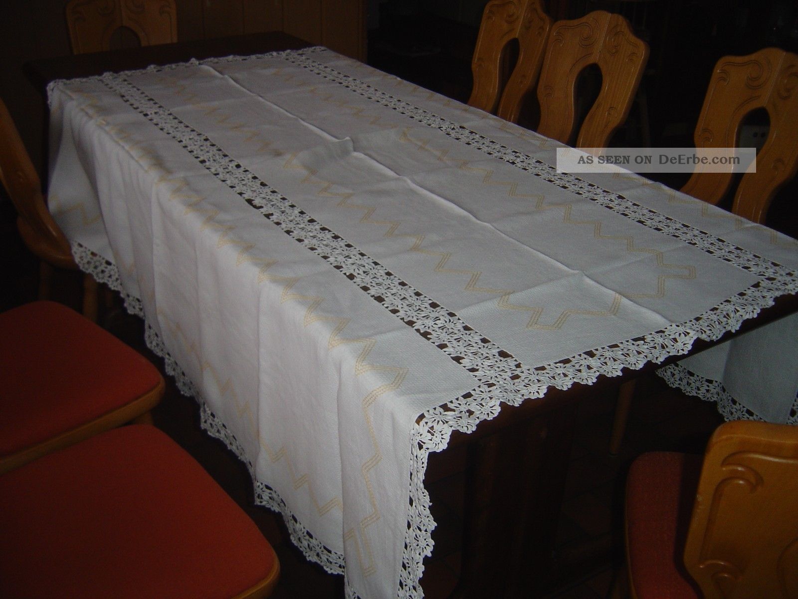 Tischdecke Antik - Handarbeit Leinen 175 X 160 Mit Monogramm " B