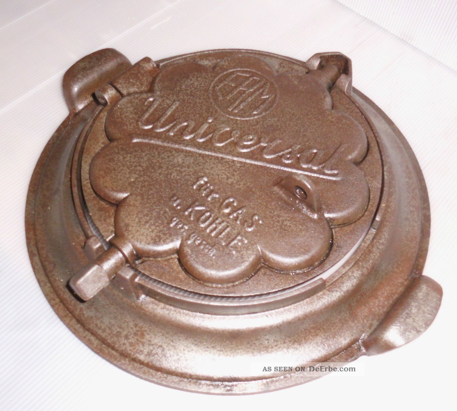 Uraltes Schwenkbares Waffeleisen Mit Rezept &amp;quot; Erm Universal &amp;quot;, Ca. 1930