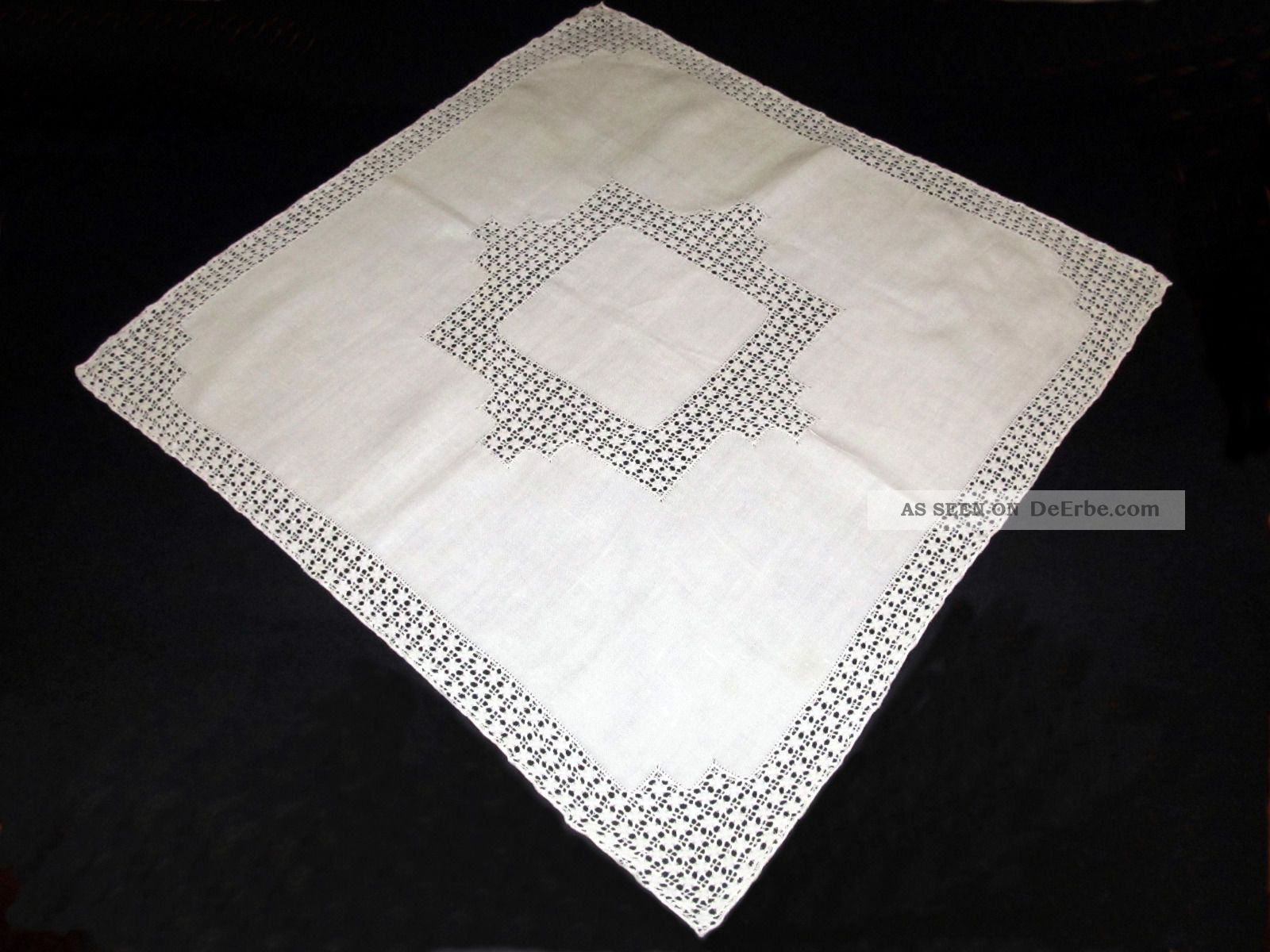 Antike Mitteldecke,  Quadratisch,  Leinen,  Feine Lochstickerei,  Handarbeit Tischdecken Bild