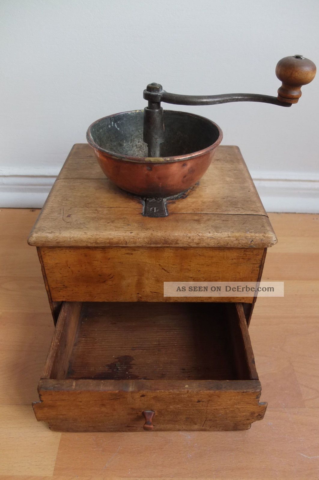 Antike Getreidemühle Küche Mühle Kaffee Backen Alt Kupfer Messing Holz