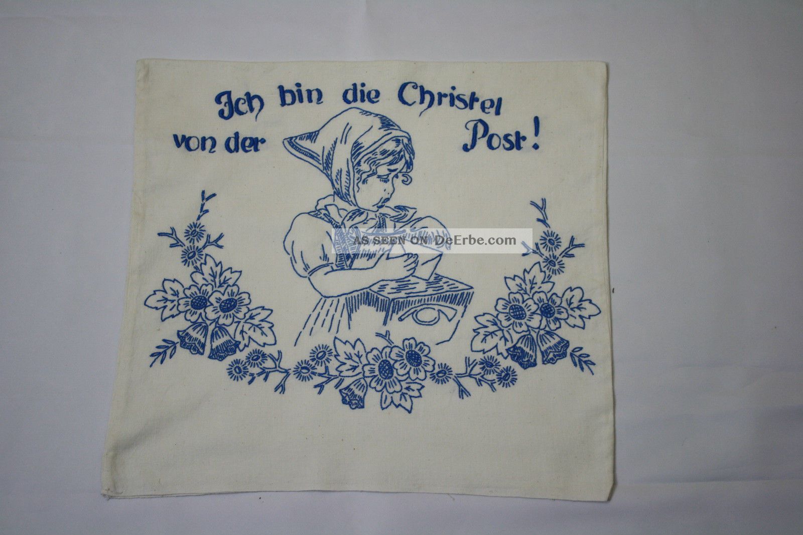 Kissenbezug Ich Bin Die Christel Von Der Post Gestickt Vintage Handarbeit Textilien & Weißwäsche Bild