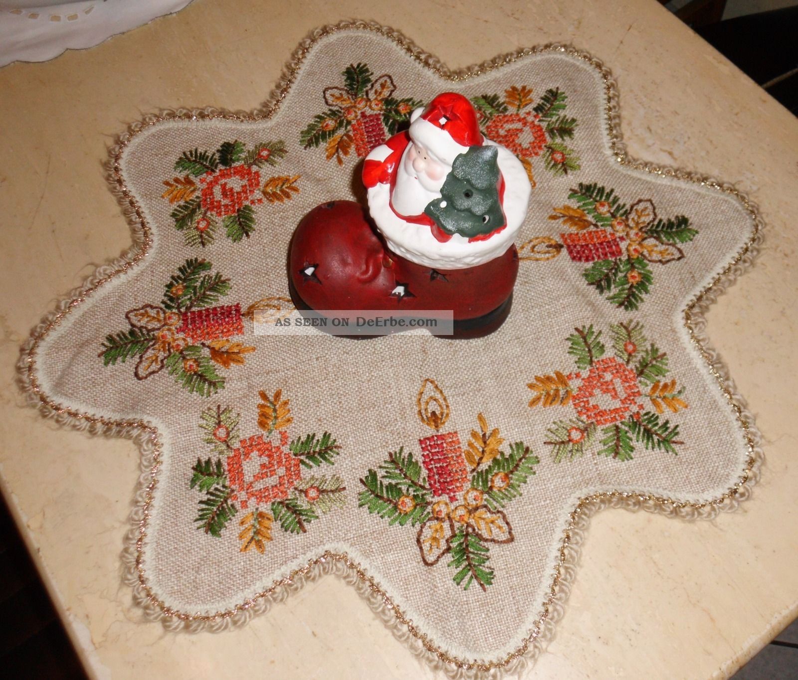 Runde Läufer Weihnachtsstern Tischdecke Stickerei 100 Handarbeit Vintage Tischdecken Bild