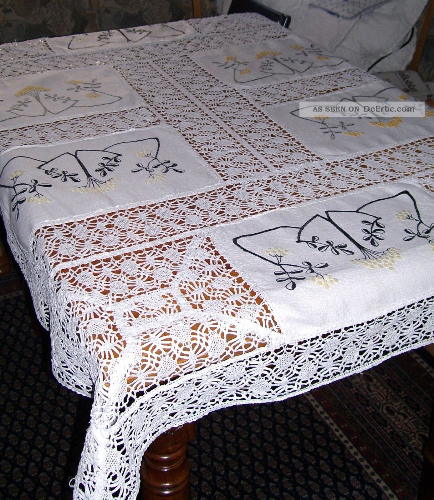 Tischdecke,  Jugendstil,  Alt,  Weiß,  Bestickt,  142 X 106 Cm Tischdecken Bild