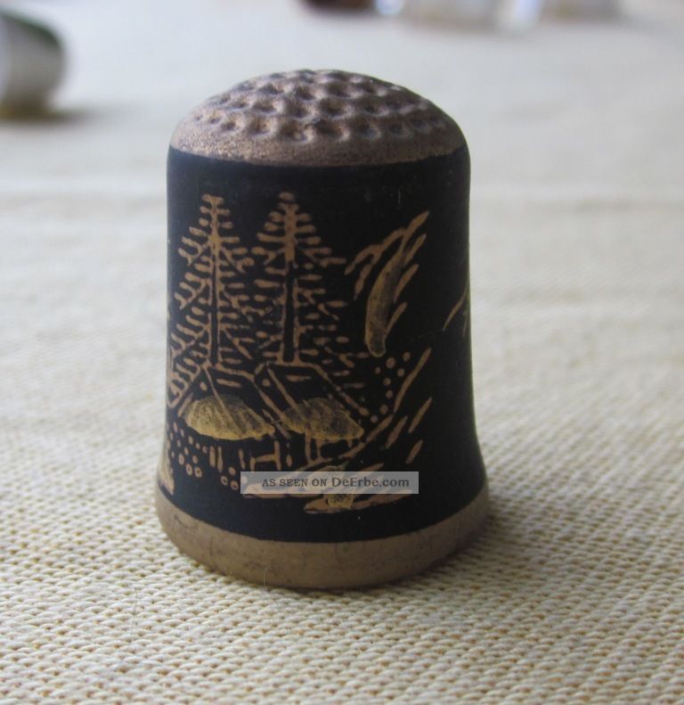 Ausgefalllener Edler Fingerhut Thimble Moriken Japan Tcc Schwarz - Gold Alt Top Nähutensilien Bild