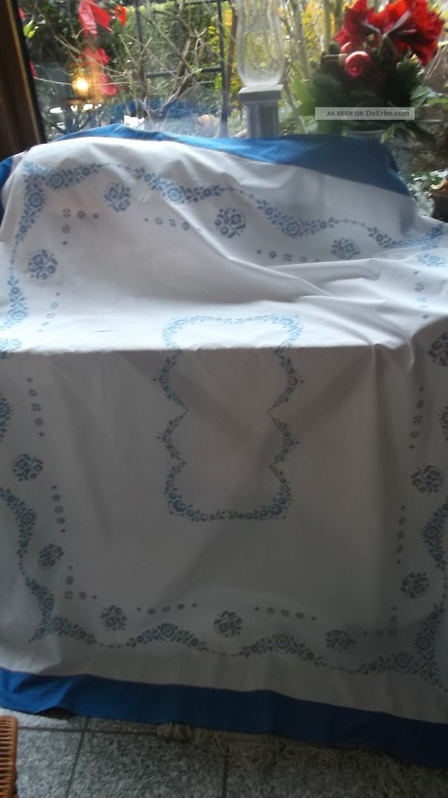 Antike Art Deco Decke,  Blaustickerei,  Handarbeit,  Ca.  1920 Tischdecken Bild