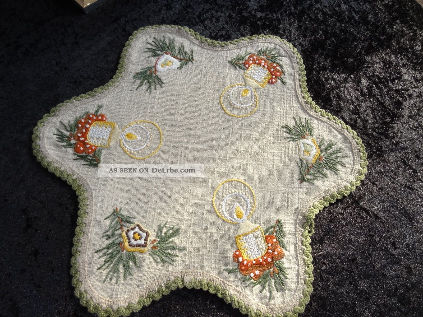 Weihnachtsdecke Advent/ Weihnachten Weihnachtsstern Kerze Tanne Herzen Handarb Tischdecken Bild